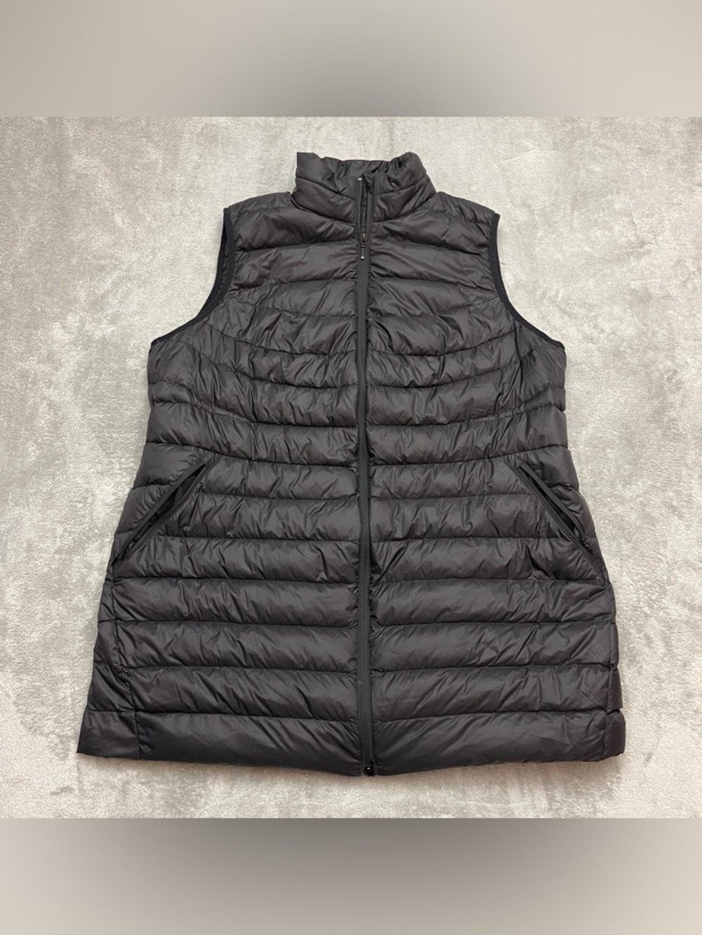Lands End Womens LONG Down Puffer Vest Size Large 1X Shiny Black